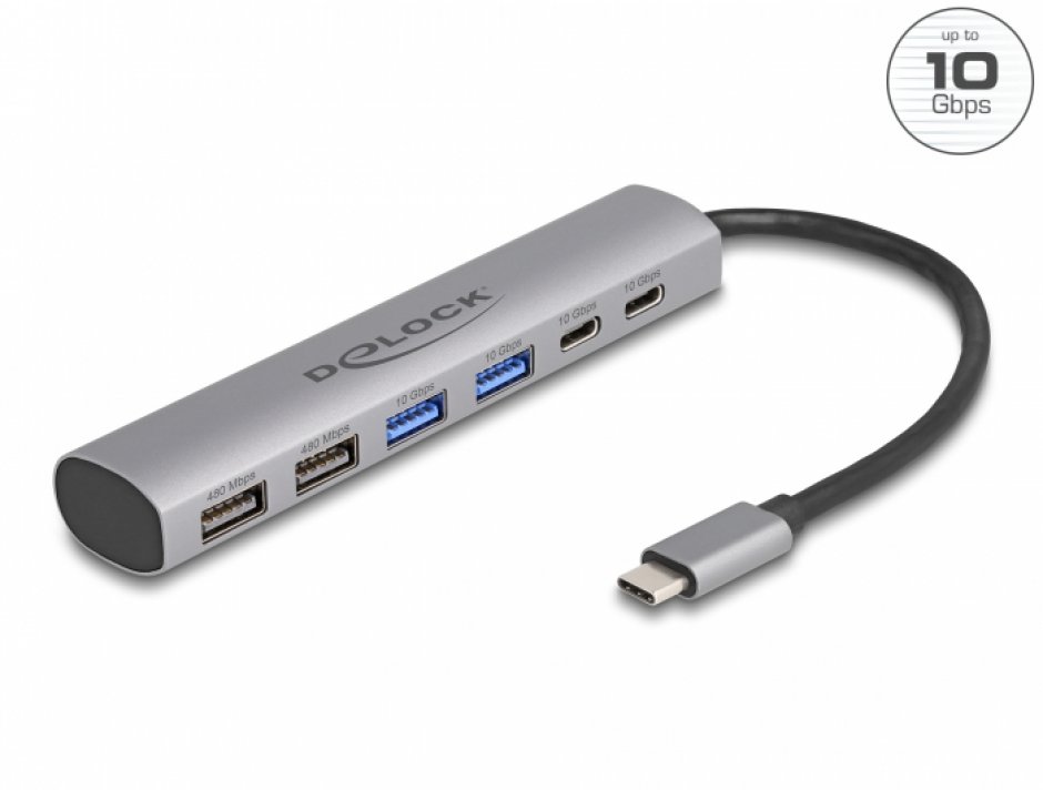 HUB USB 3.2 type C la 4 x USB-A + 2 x USB type C, Delock 64232