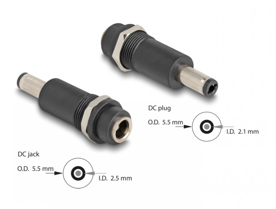 Adaptor alimentare DC 5.5 x 2.5mm la DC 5.5 x 2.1mm M-T, Delock 64281