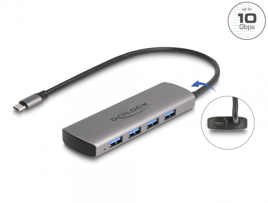 HUB USB 10 Gbps type C la 4 x USB-A, Delock 64293