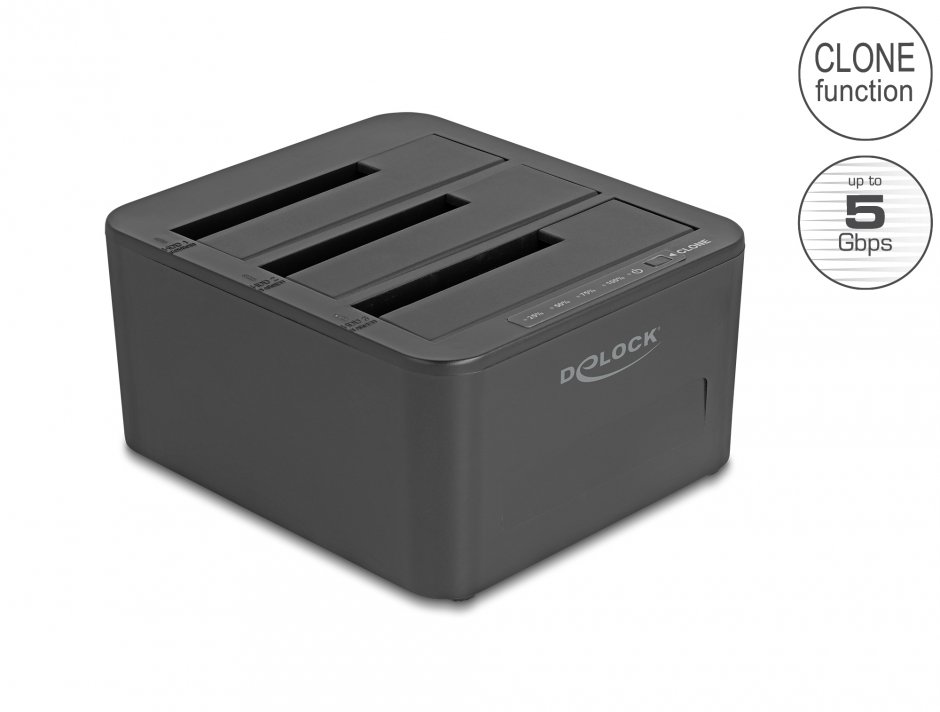 Docking station 3 x SATA HDD/SSD cu 1:2 cu functie de Clona, Delock 64332