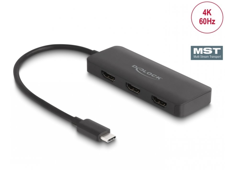 Multiplicator USB type C (DP Alt Mode) la 3 x HDMI MST 4K60Hz, Delock 88040