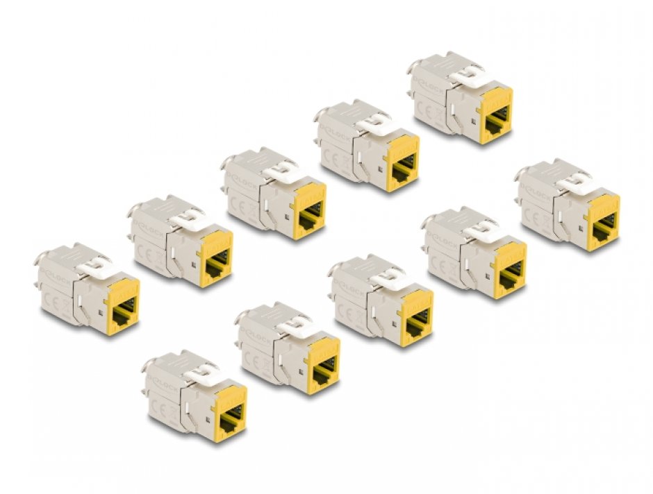 Set 10 buc modul keystone RJ45 LSA Cat.6A toolfree Galben, Delock 88111