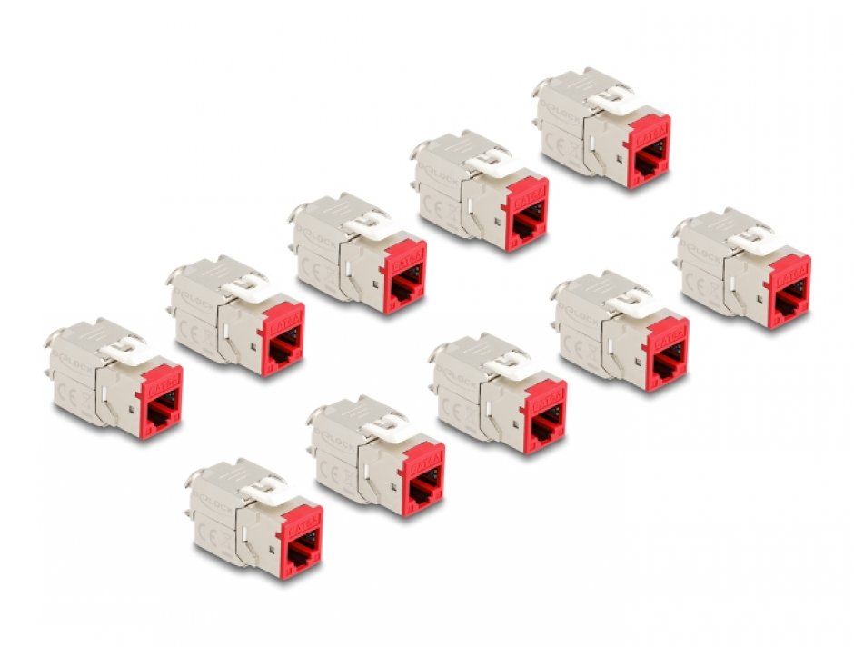 Set 10 buc modul keystone RJ45 LSA Cat.6A toolfree Rosu, Delock 88115