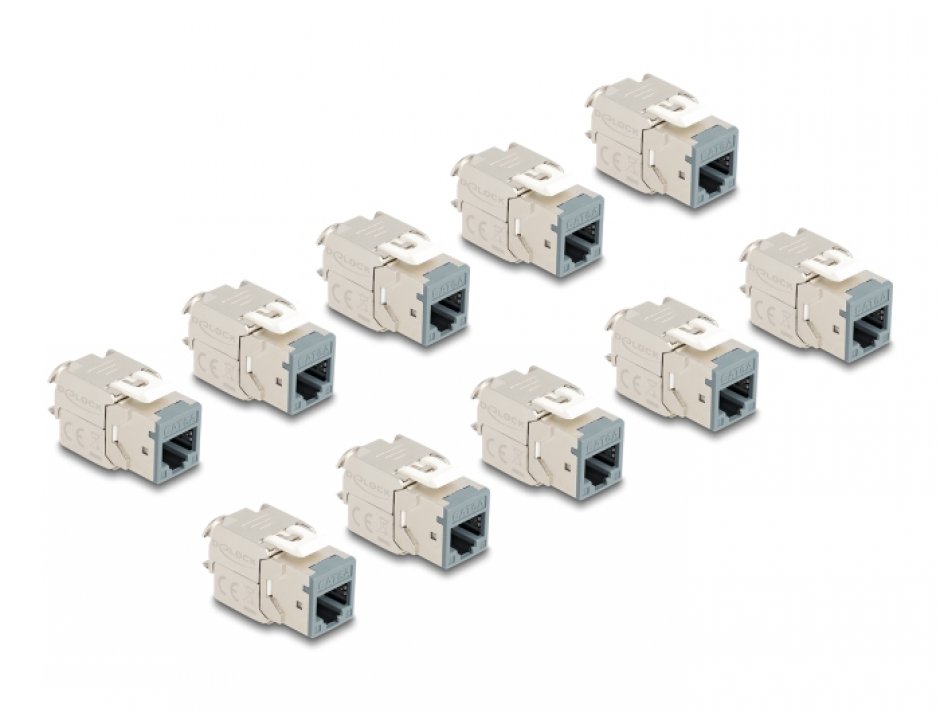 Set 10 buc modul keystone RJ45 LSA Cat.6A toolfree Gri, Delock 88120