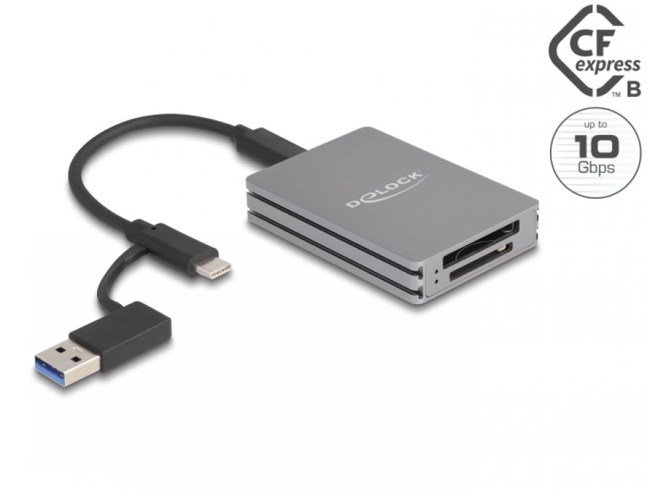 Cititor de carduri USB type C la SD/CFexpress type B, Delock 91011