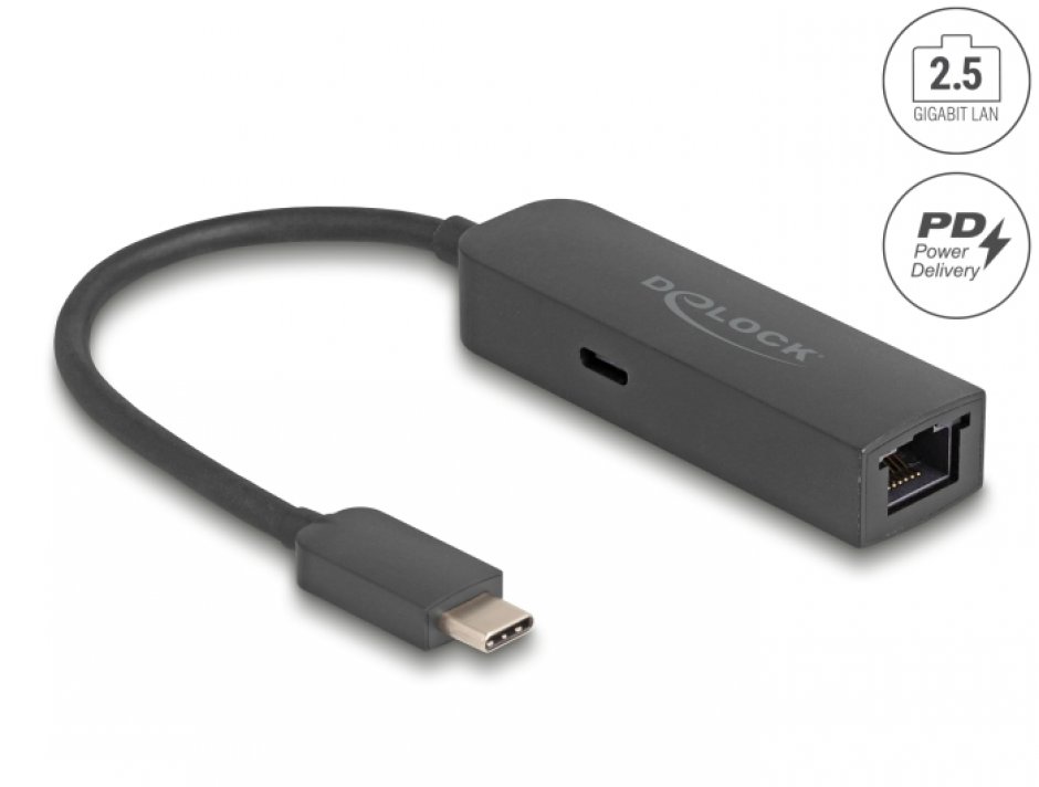 Placa retea USB type C la 2.5 Gigabit LAN + PD 100W, Delock 66938