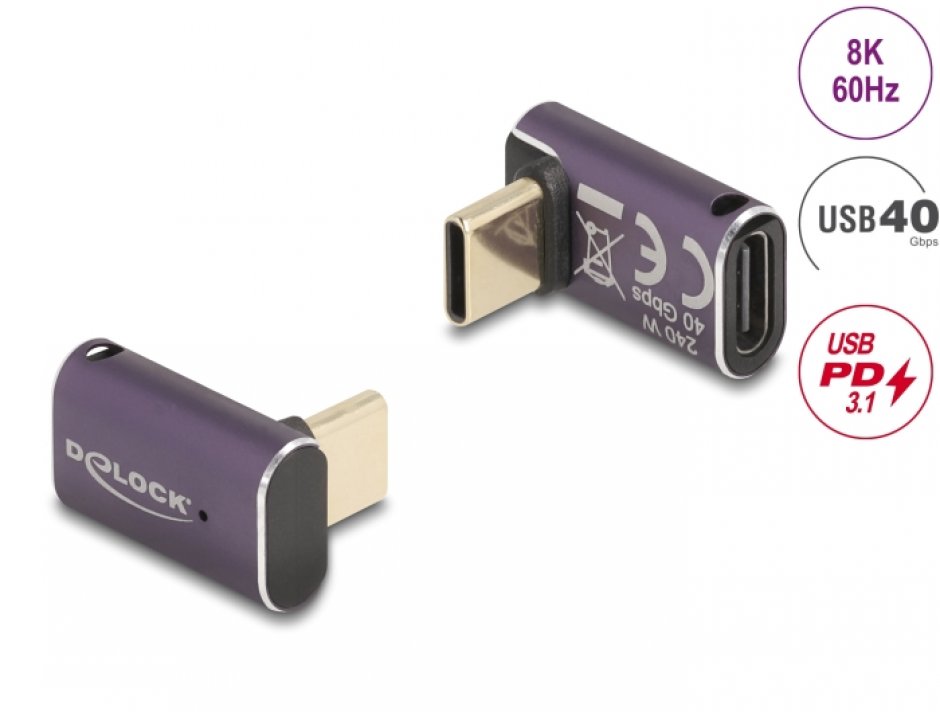 Adaptor USB 4 type C 8K60Hz/240W unghi 90 grade T-M, Delock 60289