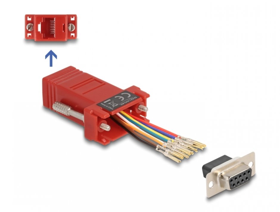 Adaptor Assembly Kit D-Sub 9 pini la RJ45 M-M Rosu, Delock 67106