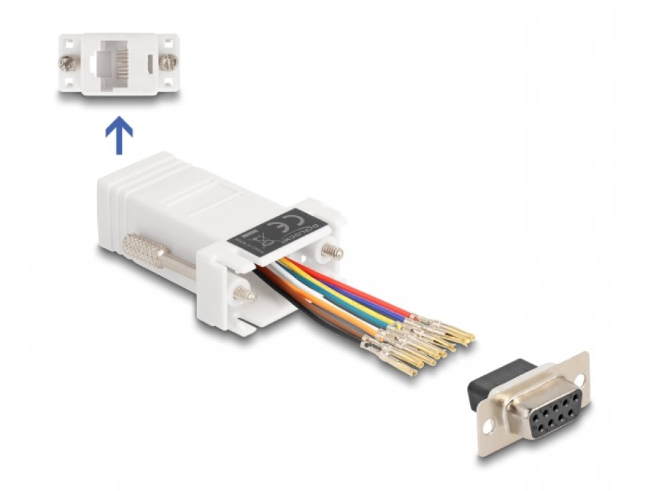 Adaptor Assembly Kit D-Sub 9 pini la RJ45 M-M Alb, Delock 67105