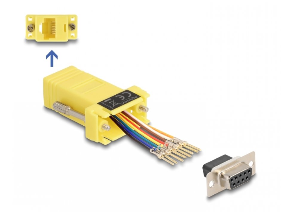 Adaptor Assembly Kit D-Sub 9 pini la RJ45 M-M Galben, Delock 67107