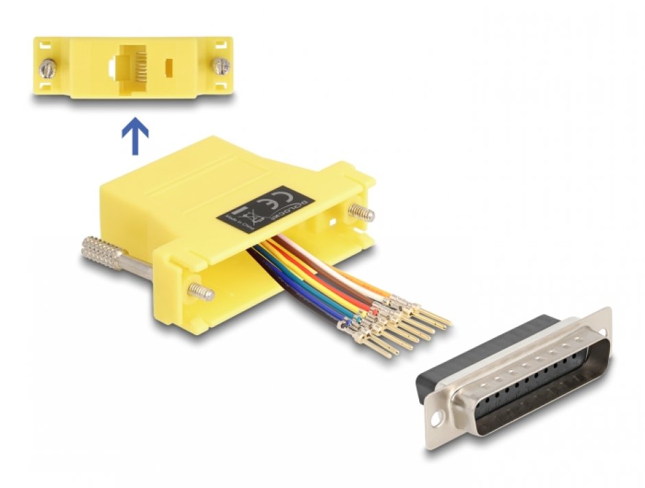 Adaptor Assembly Kit D-Sub 25 pini la RJ45 T-M Galben, Delock 67116