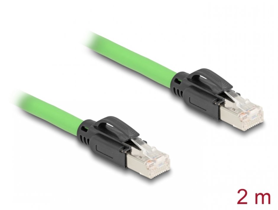 Cablu de retea RJ45 Cat.6A SFTP TPU 2m Verde pentru medii industriale, Delock 80890