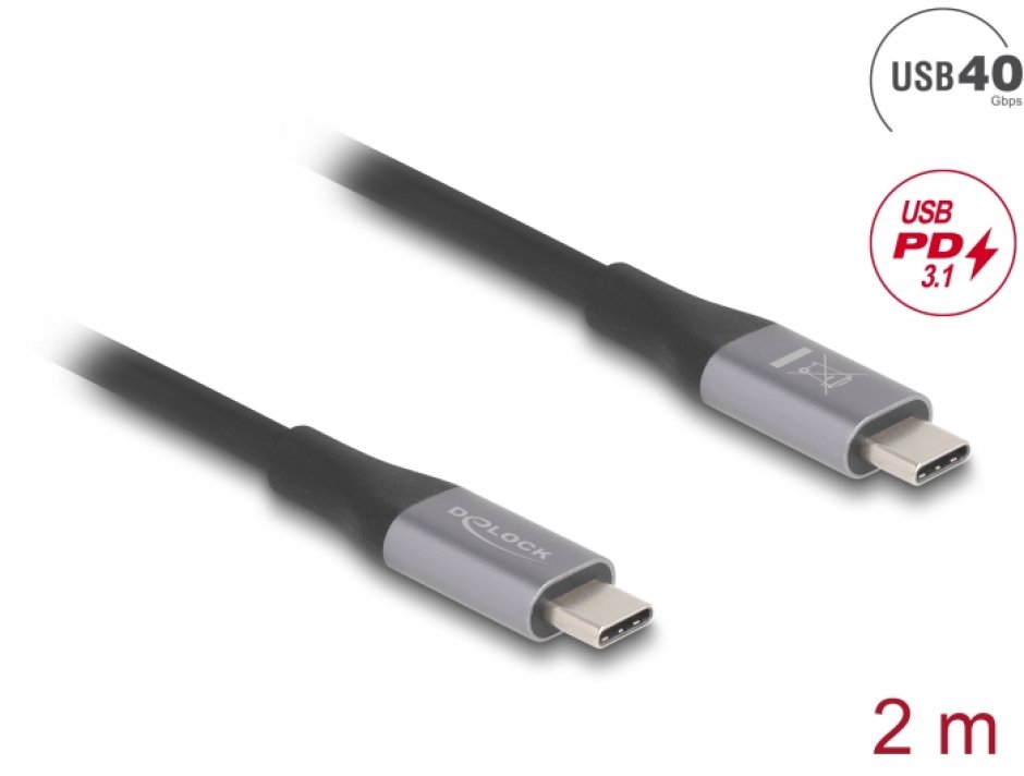 Cablu USB type C 40Gbps/8K60Hz/240W E-Marker T-T 2m, Delock 81192