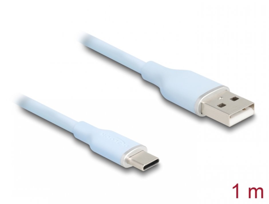 Cablu USB-A 2.0 la USB type C T-T 1m silicon Alb, Delock 81222