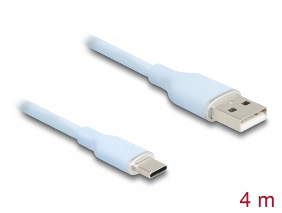 Cablu USB-A 2.0 la USB type C T-T 4m silicon Alb, Delock 81224