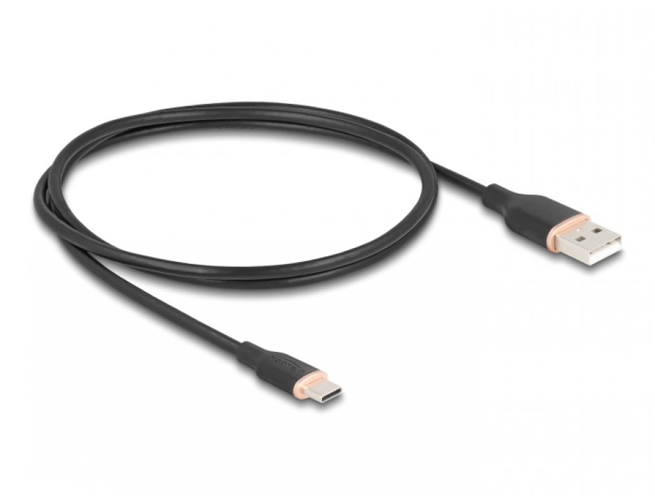 Cablu USB-A 2.0 la USB type C T-T 1m silicon Negru, Delock 81226