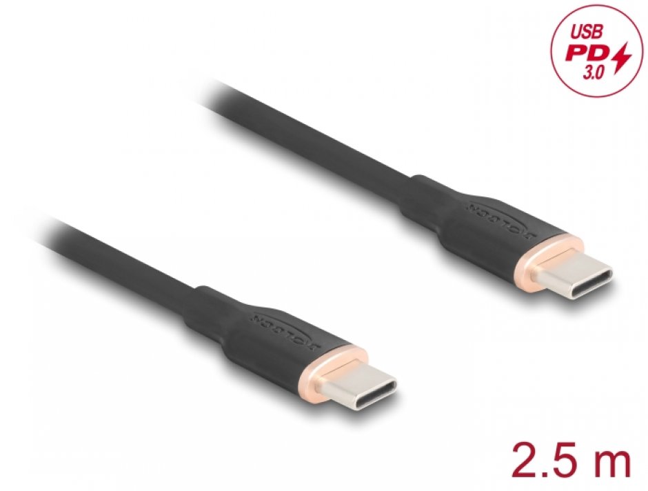 Cablu USB 2.0 type C la USB type C T-T PD 3.0 60W 2.5m Negru, Delock 81239