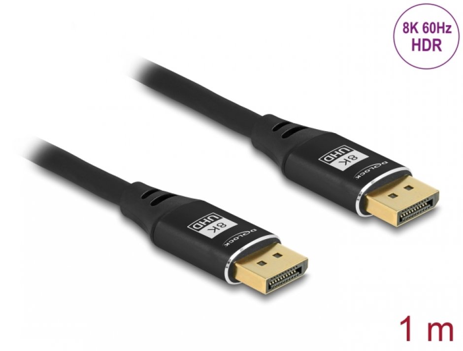 Cablu Displayport 8K60Hz/4K240Hz T-T 1m Negru, Delock 80620