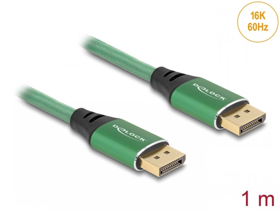 Cablu Displayport 16K60Hz/8K120Hz/4K240Hz T-T 1m brodat Verde, Delock 80629