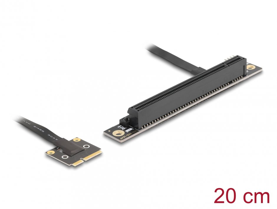 Adaptor Mini PCIe la PCIe 3.0 x16 unghi 90 grade + cablu 20cm, Delock 81294