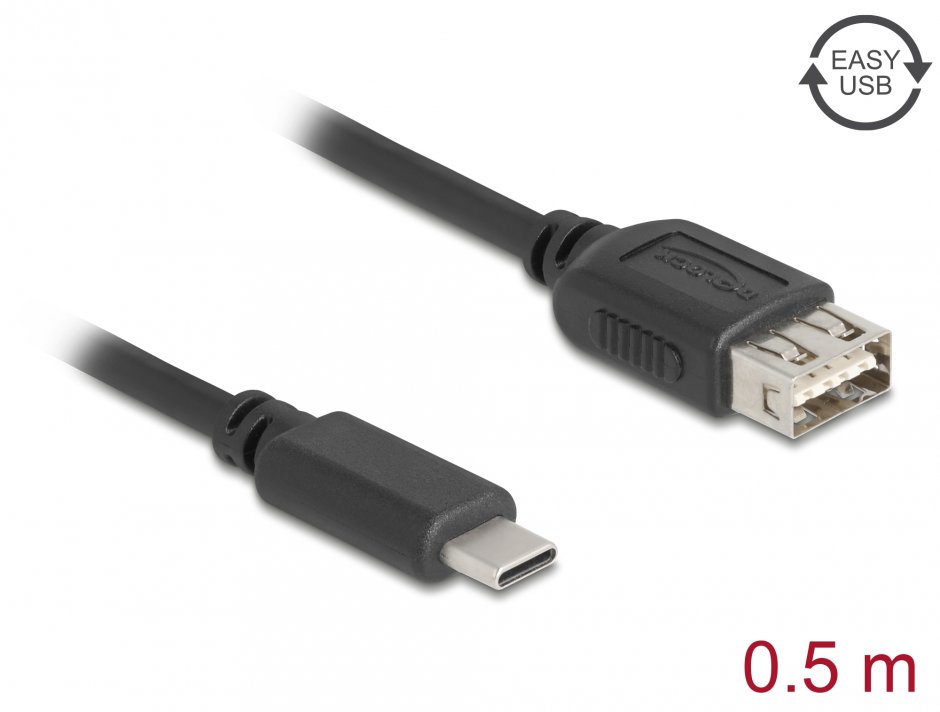 Cablu USB 2.0 Type C la EASY USB-A T-M 0.5m, Delock 81535