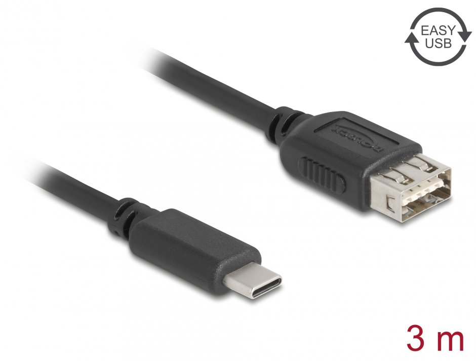 Cablu USB 2.0 Type C la EASY USB-A T-M 3m, Delock 81538