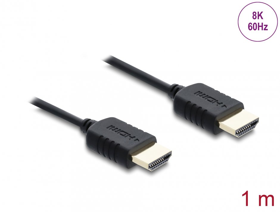 Cablu Coaxial High Speed HDMI 8K60Hz/4K240Hz 48Gbps 1m Negru, Delock 81681