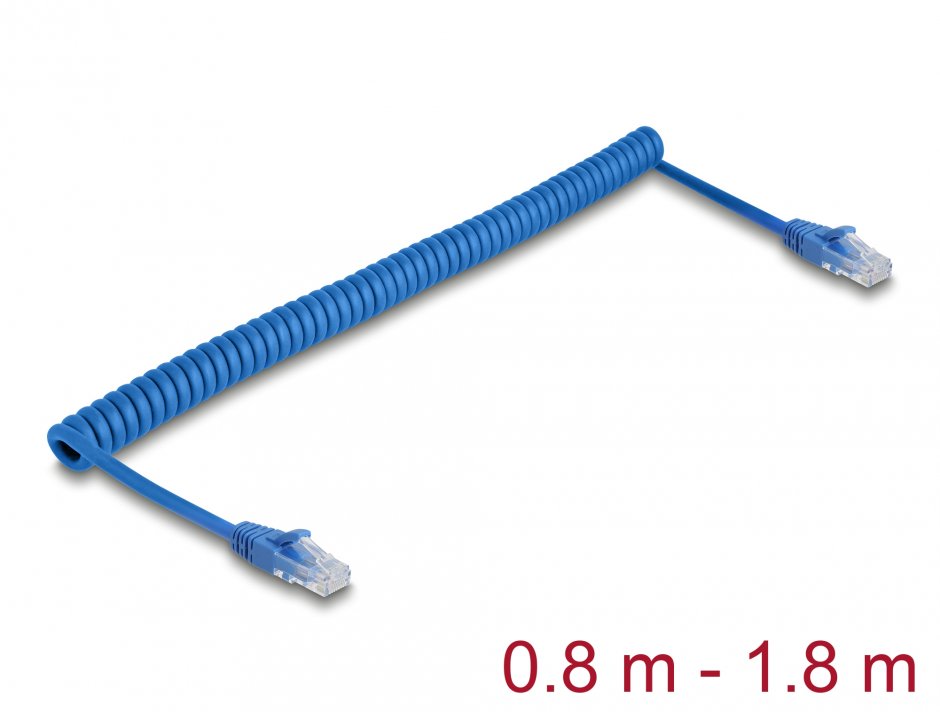 Cablu spiralat RJ45 Cat.6 UTP max 1.8m Albastru, Delock 90362