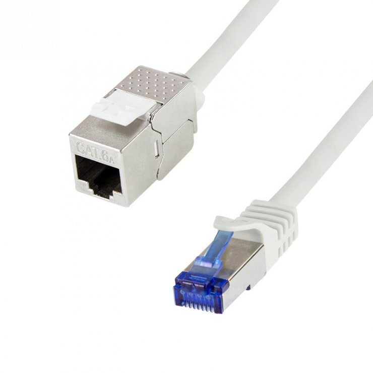 Cablu prelungitor de retea RJ45 SFTP Cat6A LSOH cu keystone 15m Gri ...