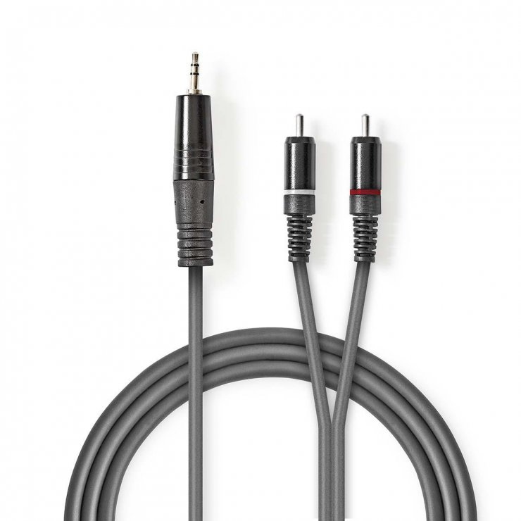 Cablu audio jack stereo 3.5mm la 2 x RCA T-T 3m, Nedis COTH22200GY30