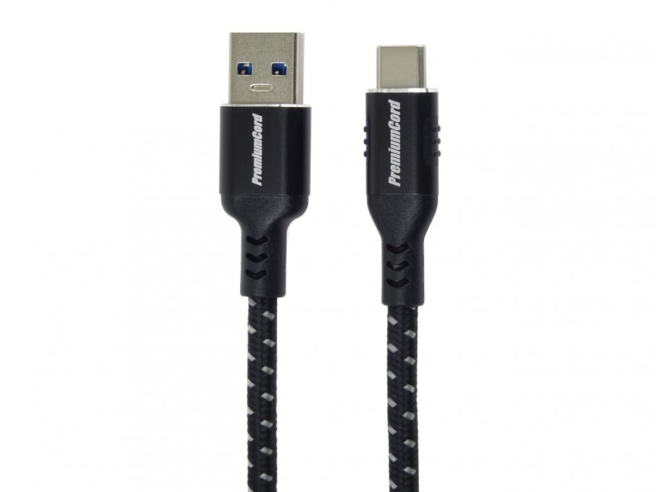 Cablu USB 3.2-A la USB type C T-T 2m brodat Negru, ku31cx2