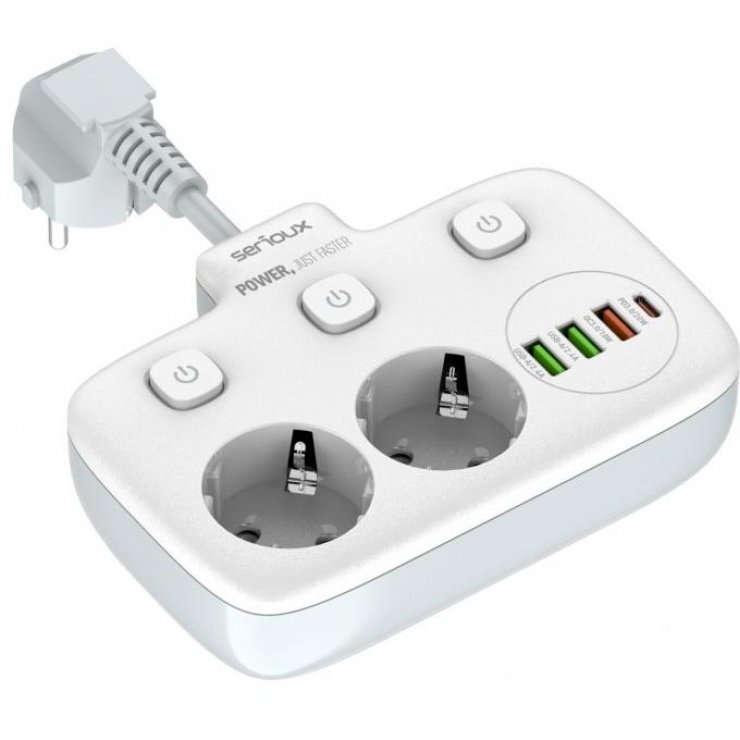 Prelungitor cu 2 x Schuko + 3 x USB-A + 1 x USB-C, SRXP-PS24W