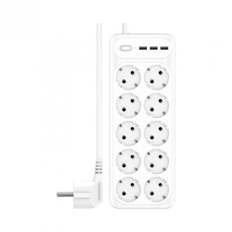 Prelungitor cu 10 x Schuko + 3 x USB-A Alb 2m, XO WL07