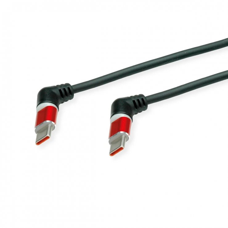 Cablu USB 2.0 type C conectori rotativi 60W unghi/unghi 1.5m Negru, Roline 11.02.8350