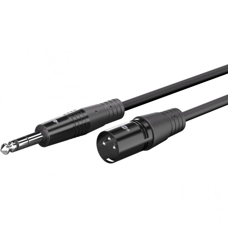 Cablu audio XLR 3 pini la jack stereo 6.35mm T-T 10m Negru, Goobay G80054